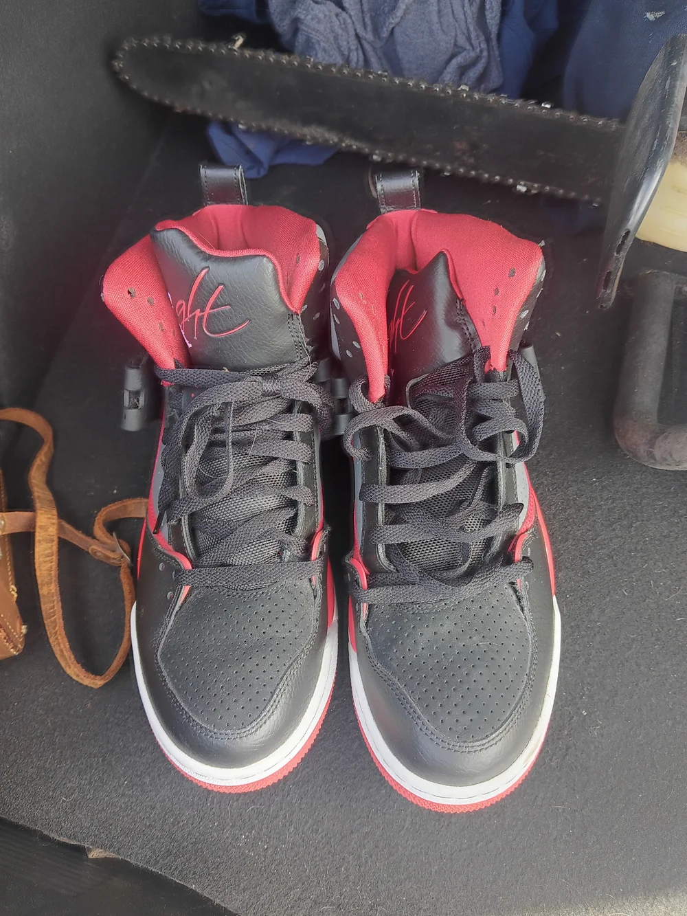 Nike Jordan and Red High-Top Sneakers